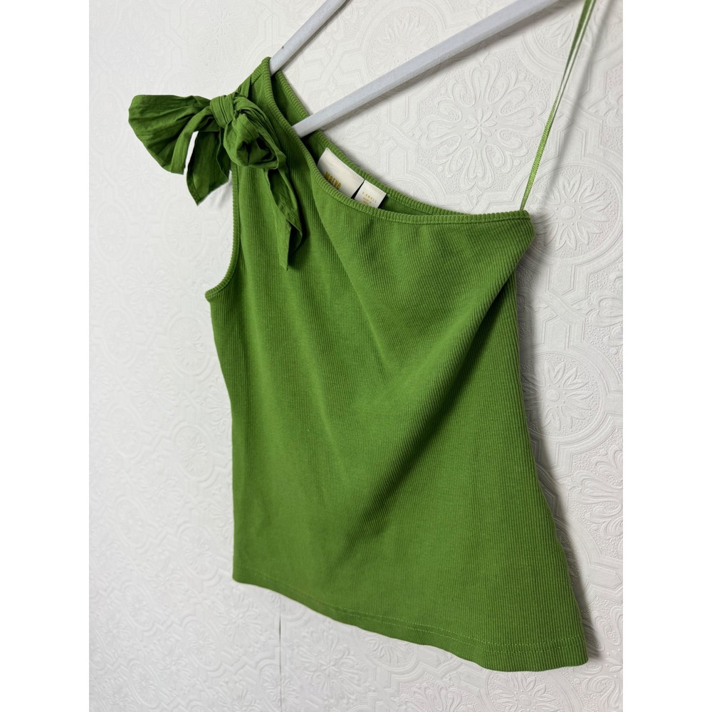 Maeve Anthropologie Green Ribbed One Shoulder Bow Top XS OB1444391